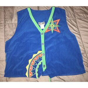 City Girl By Nancy Bolen Womens 80s Abstract Vest Embroidered Star Bling Buttons
